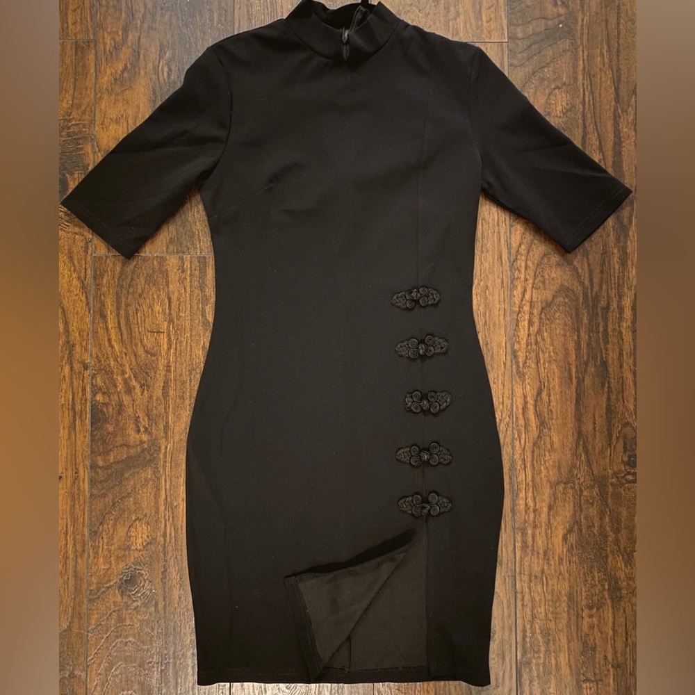 SHEIN Mandarin Collar Split Thigh Dress
